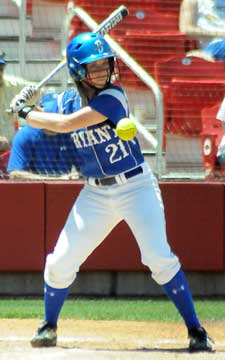 Kayla Sory watches a high pitch go by. (Photo by Kevin Nagle)