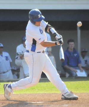 Landon Pickett smacked an solo homer to the opposite field to start Bryant's first-game rally. (Photo by Kevin Nagle)