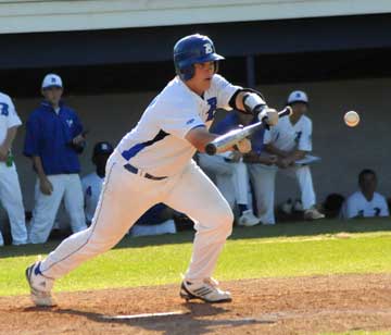 Landon Pickett gets a sacrifice bunt down. (Photo by Kevin Nagle)