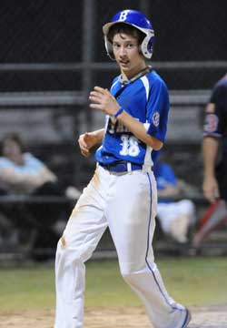 Austin Montgomery makes it a 10-run lead. (Photo by Ron Boyd)