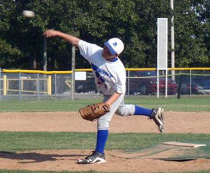 Christian Harp fires a pitch.