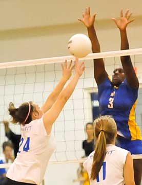 Bryant's Brooke Howell (24) had 14 kills. (Photo by Kevin Nagle)