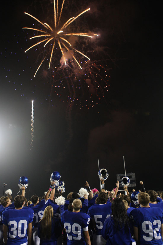 Bryant players and fans were treated to fireworks after Friday's homecoming victory. (Photo by Rick Nation)