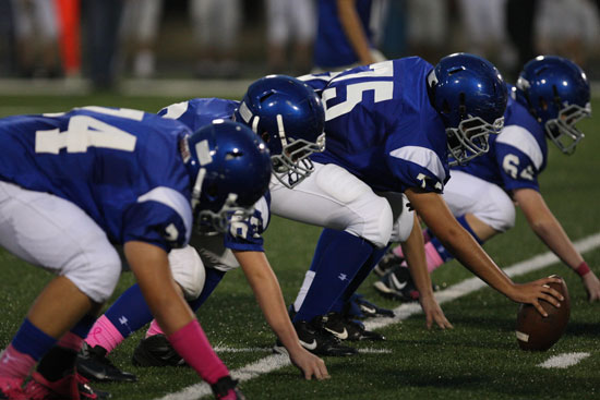 The Bryant Blue offensive line shined in their team's 21-12 win over Conway Blue. (Photo by Rick Nation)