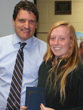 AP Scholar Jessica Ayliff and School Board president Scott Hart.