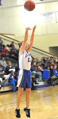 Reagan Blend (11) takes a shot from the perimeter. (Photo by Kevin Nagle)