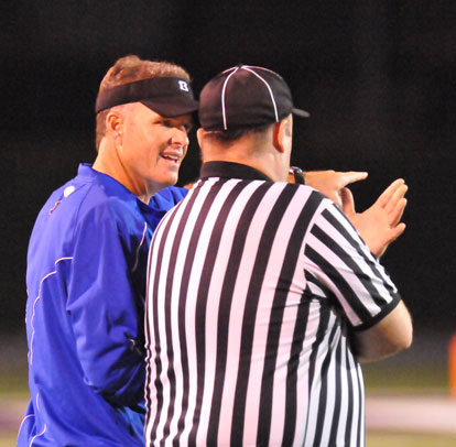 Bryant head coach Paul Calley pleads his case. (Photo by Kevin Nagle)