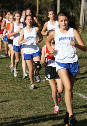 Bryant girls pack run during Saturday's meet. (Photo courtesy of Lloyd Wilson)