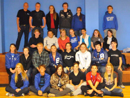 Olympian Rowdy Gaines, upper left, and the Bryant High School swim team. (Photo by Kevin Nagle)