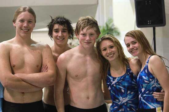 Bryant divers, from left, Scott Mead, Justin Combs, Lucas Reitenger, Morganne Gillespie, Tiffany Robinson. (Photo by DeDe Gillespie)
