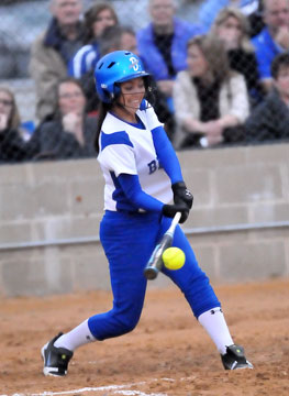 Bryant's Carly Yazza makes contact. (Photo by Kevin Nagle)