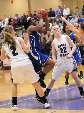 Bryant's Dezerea Duckworth slices through the Mount St. Mary defense. (Photo by Kevin Nagle)