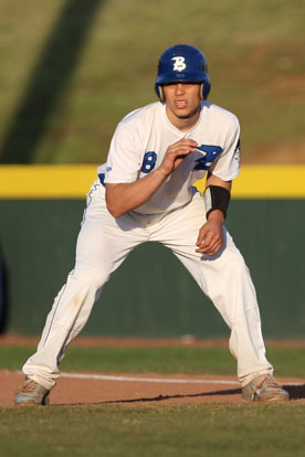 Josh Pultro leads off first. (Photo by Rick Nation)