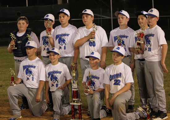 The Bryant 12’s include, front from left, Dylan McKinney, Myers Buck, Joe Green, and Scott Schmidt; back row, Brandon Hoover, Caleb Dorsey, Zack Kemp, Preston Kyzer, Ethan Thompson, Christian Harp and Luke Curtis.