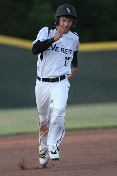 Austin Caldwell sprints for third on his way to scoring the game-ending run Wednesday. (Photo by Rick Nation)