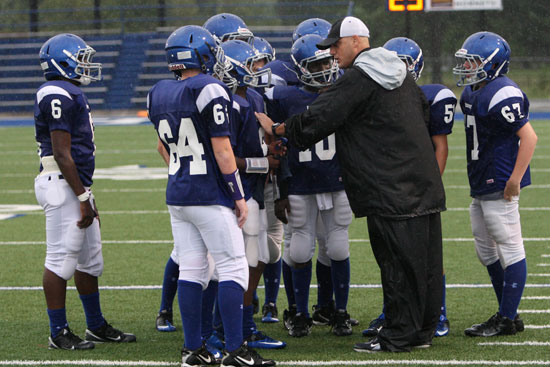 Bryant Blue head coach Dale Jones instructs his offense during a timeout in Thursday night's game against Hot Springs Lakeside. (Photo by Rick Nation)