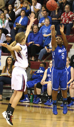 Dezerea Duckworth releases a 3-pointer over Benton's Braxton Chumley. (Photo by Rick Nation)