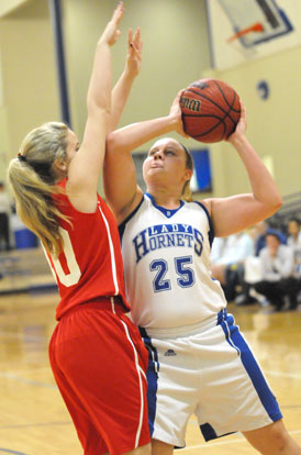 Anna Turpin (25) had the Bryant Lady Hornets' lone field goal in Thursday's night's game. (Photo by Kevin Nagle)