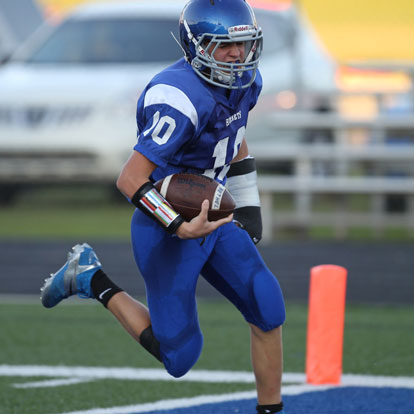 Mike Jones crosses the goal line with one of his two touchdown receptions. (Photo by Rick Nation)