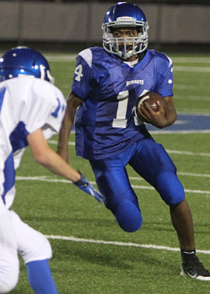 Diante Woodson (14) ran for a pair of Bryant Blue touchdowns. (Photo by Rick Nation)