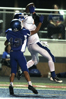 Bryant's Garrett Misenheimer hauls down a touchdown pass over Conway Blue's Eric Webster. (Photo by Rick Nation)