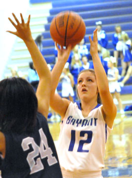 Bryant's Madeleine Baxter attempts a shot. (Photo by Kevin Nagle)