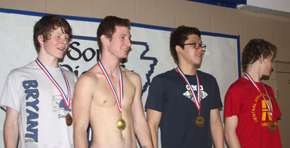 The 200 yard relay team of Andrew Ball, Casey Ball, Minki Kang and Ray Weldon.