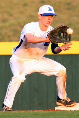 Ty Harris takes a throw at first. (Photo by Rick Nation)