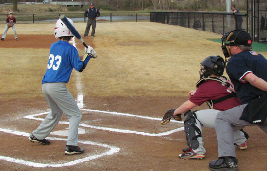 Ryan Taylor at bat and Austin Trimble catching (Photo courtesy of Lara James)