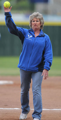 Janet Watson threw out the first pitch. (Photo by Rick Nation)