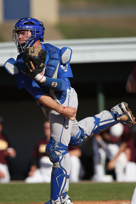 Hayden Lessenberry throws to second after warm-up pitches. (Photo by Rick Nation)