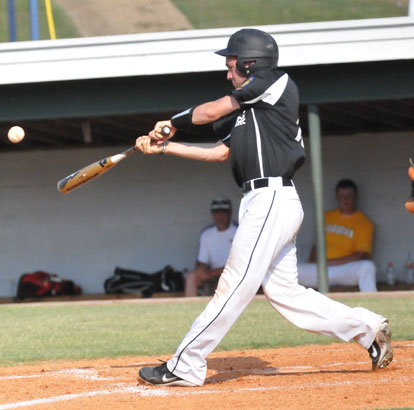 Dakota Besancon takes a cut for the Black Sox. (Photo by Kevin Nagle)