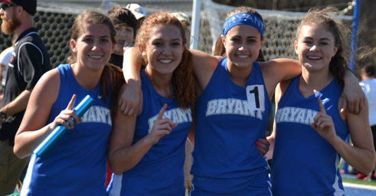 Bryant's winning 4x800 team of, from left, Hannah Shelby, Caitlyn Bell, Haley Hood and Talyn Billins (Photo courtesy of Julie Shelby)