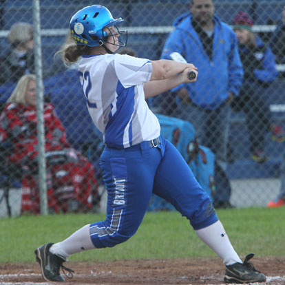 Kaley Coppock finishes off her home-run swing. (Photo by Rick Nation)