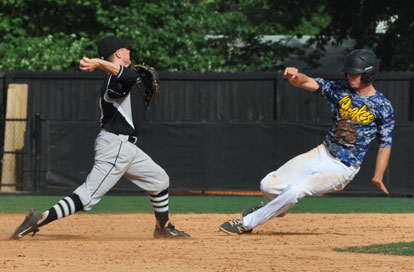 Second baseman Korey Thompson fires to first after getting a force on the incoming California base-runner. (Photo courtesy of Samantha Breeding)