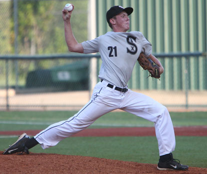 Blake Patterson fires a pitch during game two on Monday. (Photo by Rick Nation)