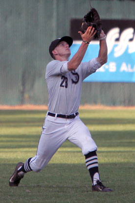 Drew Tipton hauls down a flyball to left. (Photo by Rick Nation)