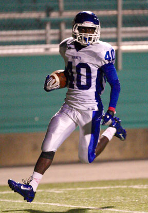 Jordan McDonald finishes off his interception return for a touchdown. (Photo by Rick Nation)