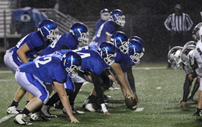 The Bryant offensive line cleared the way for the team's 356 yards rushing Tuesday. (Photo by Rick Nation)