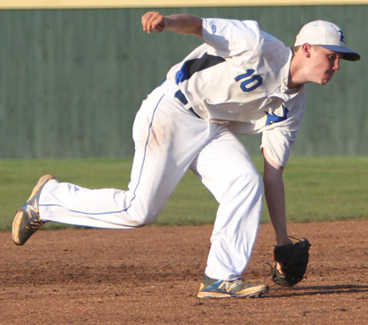 Dylan Hurt scoops up a grounder at short. (Photo by Rick Nation)