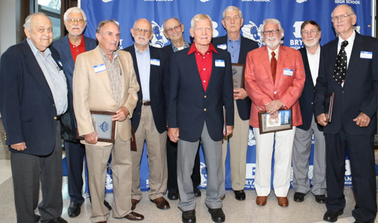 Members of the original Bryant Hornets football team in 1949 were inducted into the Bryant Athletic Hall of Honor Saturday night. (Photo by Rick Nation)