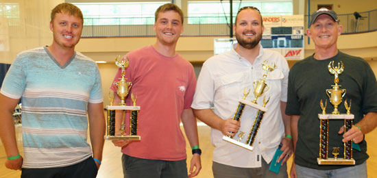 Runner-up team, from left, Kyle Smith and Chad Knight with champions Derek and Russell Baker. (Photo by Rick Nation)
