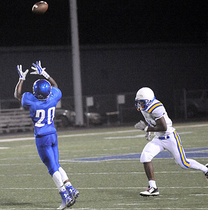 K.J. Terry (20) gets behind the North Little Rock defense for a clutch pass completion Thursday night. (Photo by Kevin Nagle)