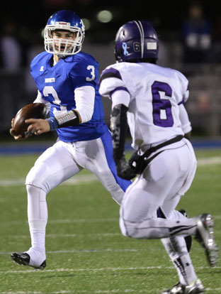 Gunnar Burks (3) looks to get past Fayetteville safety Colby Sigears. (Photo by Rick Nation)