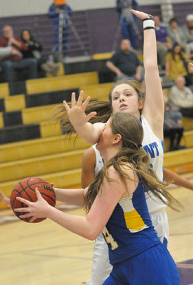 Bryant's Annie Patton defends against a Valley View player. (Photo by Kevin Nagle)