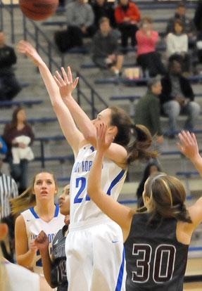 Mary Catherine Selig puts up a shot in the lane. (Photo by Kevin Nagle)