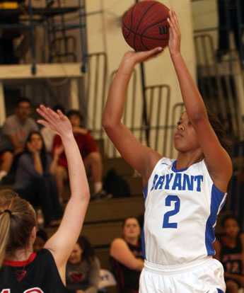 Raven Loveless shoots over a Russellville defender. (Photo by Rick Nation)