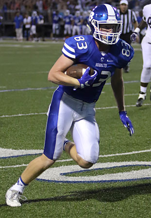 Luke Curtis turns upfield after making one of his four receptions. (Photo by Rick Nation)