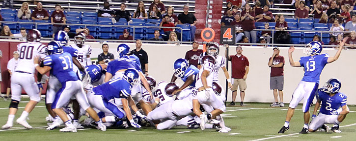 Senior Hayden Ray follows through on his decisive field goal. (Photo by Rick Nation)