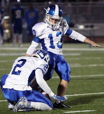 Hayden Ray (13) extended his state record for field goals in a season to 19. (Photo by Rick Nation)